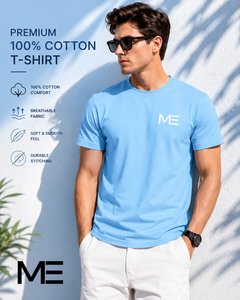 T-shirt bleu ciel 100 % coton, manches courtes, col rond, coupe classique, décontracté, effet délavé, 250 g, coutures durables, tissu respirant, personnalisable - Product Image 1