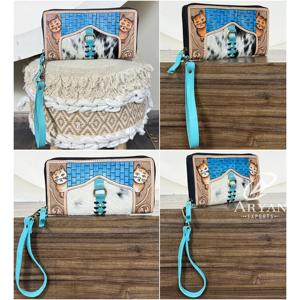 Portefeuille de voyage en cuir pour femme avec blocage RFID, fermeture éclair intégrale, pochette à main en cuir repoussé, grand porte-téléphone, pochette de soirée pour femme - Product Image 1