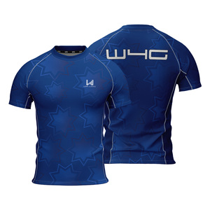 Customized Blue <b>Short</b> Sleeve Crew Neck <b>Compression</b> Shirt Geometric Pattern Quick Dry Polyester Gym Top High Quality Leisure Top - Product Image 3