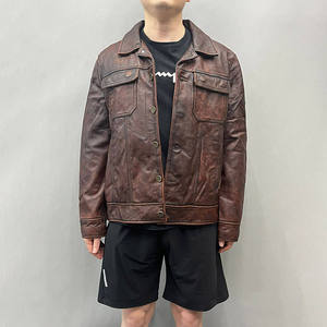 Chaqueta Safari de Invierno para Hombre, Recubierta de Mezclilla, Cuero Genuino, Grosor Estándar, Cuello Alto, Impermeable, con Botones de Cuerno y Diseño Estampado - Product Image 4