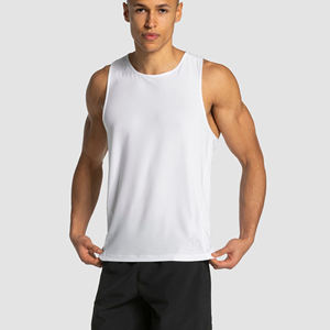Men's <b>White</b> Solid Color Knitted O-Neck <b>Tank</b> <b>Top</b> Casual Wear Breathable Polyester Garment Dyed Hand Embroidery Front Logo - Product Image 2