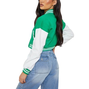 Veste universitaire de basket-ball personnalisée OEM de haute qualité pour femmes Chenille manches en cuir brodé laine tissée méthode de tissage tricoté - Product Image 6