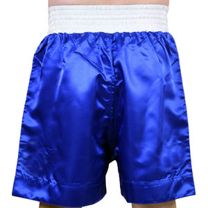 Pantalones Cortos de Boxeo de Satén Azul para Hombre, Cintura Elástica Blanca, 100% Algodón, Logotipo Personalizado Impreso con Transferencia Térmica en la Parte Delantera, Tela de 100g - Product Image 2