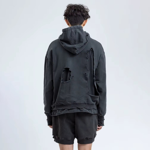 Wholesale Custom Outdoor Clothing Fashion Fleece Cotton Hoodie Men Streetwear Distressed Hoodies - Product Image 4