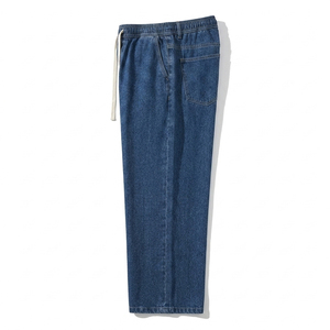 Loose Fit Wide Leg Denim Pants for <b>Men</b> Elastic Waist <b>Drawstring</b> Baggy <b>Jeans</b> Hip Hop Straight Streetwear Casual Pants for <b>Men</b> - Product Image 3