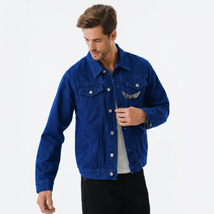 Men's <b>Black</b> Denim Jacket With Embroidered <b>Wing</b> Logo Turn-down Collar Casual Regular Fit Cotton Outerwear Autumn Wear - Product Image 6