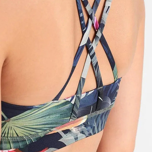 Athletic Wear Scoop Neck <b>Padded</b> Fitness Bra High Stretch <b>Cool</b> Dry Nature Leaf Print Workout Yoga Wear Women Bra For Wholesale - Product Image 4