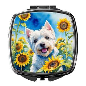 Westie Tournesols Miroir de maquillage de voyage compact Miroir décoratif de poche pliant pour femmes et filles Cadeau - Product Image 1