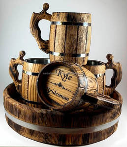 Ensemble de chopes à bière en bois d'acacia 1 pièce, écologique, avec poignée, design moderne et luxueux, logo personnalisé, qualité supérieure - Product Image 2