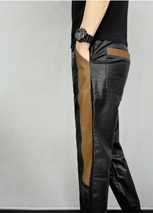 Spezia International Men's Faux Leather Heavyweight Anti-Pilling Sweatpants Elastic Waist Side Stripe Casual Joggers Trousers - Product Image 2