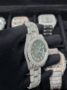 Montre automatique de luxe 41 mm en acier inoxydable, bracelet 16 mm, diamants Moissanite VVS certifiés, boîtier vert entièrement serti, style Hip Hop - Product Image 2