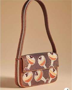 Royal blue white beaded embroidery shoulder <b>bag</b> rectangular checkerboard floral handmade <b>boho</b> flap purse for evening party women - Product Image 3