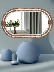 Oval Rope Mirror Nautical Wood Frame Decorative Glass <b>Wall</b> Mirror Bohemian <b>Nursery</b> Home <b>Decor</b> - Product Image 1