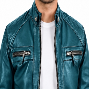 Chaqueta de Cuero para Hombre, Estilo Casual, Corte Ajustado, Cierre de Cremallera Frontal, Largo Regular, Color Sólido, Estilo Casual - Product Image 4