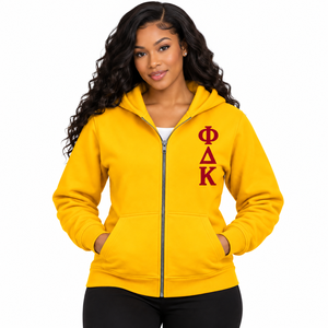 Sudadera con capucha y cremallera para mujer PDK, diseño de letras griegas en el pecho, manga larga, cómoda, informal, para llevar en capas, elegante, para el día a día - Product Image 1