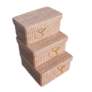 Handwoven Water Hyacinth Shelf <b>Basket</b> with Lid: <b>Rectangular</b> Storage - Product Image 3