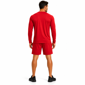 Custom Men Long Sleeve T Shirt and Shorts Set <b>Athletic</b> Raglan Top Elastic Waist Short Set Solid Color Gym Tracksuit Workout - Product Image 2