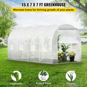 Serra Portatile a Tunnel 15 x 6.5 x 7 piedi con Struttura in Acciaio Zincato, 1 Trave Superiore e Pali Diagonali, in Plastica Verde - Product Image 4