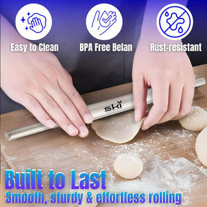 Hot Seller <b>Bakeware</b> Supplies Ergonomic Handle Stainless Steel Rolling Pin Ideal for Chapati Roti Pizza Dough and Pastry Sheets - Product Image 2