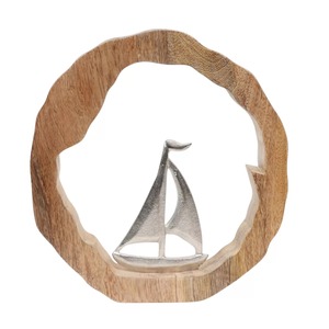 Sculpture de bateau circulaire en bois faite à la main, décoration de table, art moderne pour salon, thème animalier, cadeau artisanal - Product Image 3