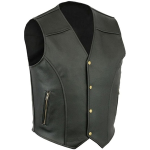Men's Plus Size Moto Biker Vest V-Neck Solid Color Zipper Pocket Outerwear Regular Length Single Breasted Polyester - Product Image 3