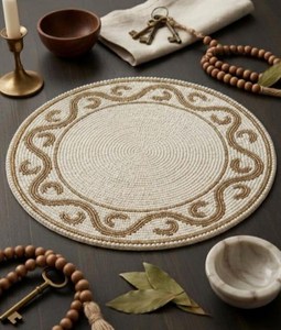 Handmade <b>Beaded</b> Rose <b>Placemat</b>, Red Glass Bead Table Mat (14 Inch) - Product Image 4