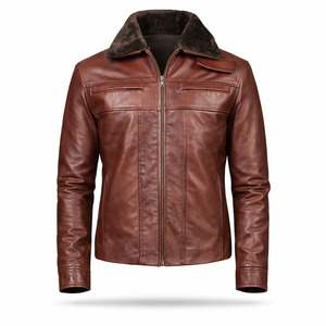 Veste bomber de moto Nayab Industries unisexe en cuir véritable marron, col rabattu, imperméable, coupe-vent, respirante, hiver - Product Image 1