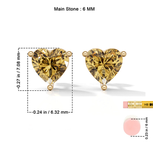 Heerani Jewels Citrine IGI Certified 925 Sterling <b>Silver</b> 1.9g Classic Gold Plated Trendy <b>Heart</b> Shape Stud Claw Setting Unisex - Product Image 6