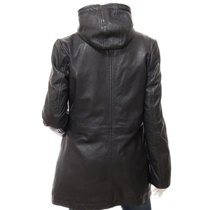 Women's Black Genuine Leather Hooded Moto Jacket With Zipper Closure And Pockets Autumn Style - Product Image 2