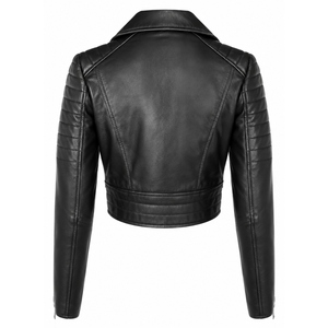 Chaqueta de Motociclista Corta de Cuero Genuino para Mujer, Chaqueta de Moto Negra Personalizada, Chaqueta de Cuero Ajustada a la Moda, OEM - Product Image 2