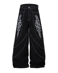Vaqueros de mezclilla de estilo punk urbano con botones bordados personalizados para hombre, de pierna ancha, estilo streetwear, gótico, hip hop, corte regular. - Product Image 5