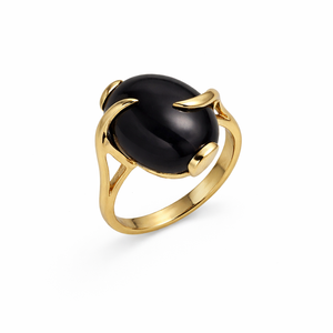 Bague ovale en onyx noir naturel, style bohème, sertie de griffes en laiton, faite à la main, pour femme, vente en gros - Product Image 1