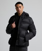 Veste matelassée à capuche noire pour homme, coupe-vent, fermeture éclair, rembourrage en polyester, manteau d'hiver décontracté, coupe régulière