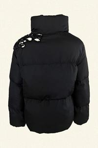 Men's <b>Black</b> Puffer <b>Jacket</b> Stand Collar Zipper Closure <b>Sequin</b> Embroidery Windproof Winter Coat Casual Style - Product Image 4