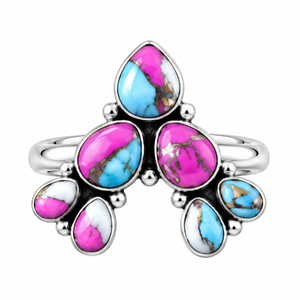 Anillo de Diseño Único Color Turquesa Algodón de Azúcar, Hecho a Mano, Estilo Bohemio Occidental, Joyería con Piedras Preciosas, Anillo de Moda - Product Image 3