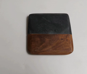 Square Wood and Black Marble Resin Coaster Tea <b>Coffee</b> Coaster Handmade Acacia Wood <b>Epoxy</b> Resin Coaster Square Drink Coaster - Product Image 3