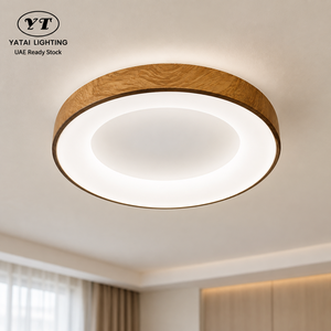 Plafonnier LED rond moderne avec cadre en fer imitation bois, diffuseur en acrylique, trois températures de couleur, 46 cm - Product Image 1