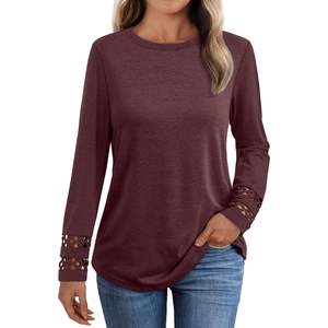 2025 túnica de manga larga para mujer otoño moda ojales Camiseta cuello redondo elegante Casual suelta Fit Tops estilo elegante 2025 - Product Image 3