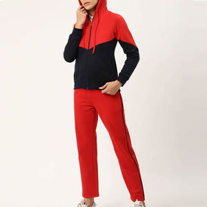 Women Red <b>Black</b> Color Blocking Hooded Tracksuit Full Sleeve Zipper Casual <b>Pants</b> Set Breathable 100% Polyester Premium Quality - Product Image 3