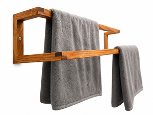Porte-serviettes mural en bois avec étagère, design minimaliste, finition naturelle, pour salle de bain, accessoires de salle de bain en bois - Product Image 5