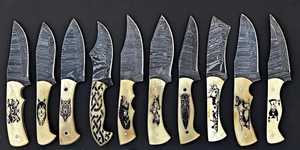 LOTE 20 Piezas 8 Pulgadas Hermoso Cuchillo de Acero Damasco Skinner Mango de Hueso Grabado Hecho a Mano Incluye Hoja de Cuero OEM - Product Image 4
