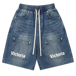 Pantalones Cortos de Skate para Hombre con Logotipo Personalizado, Lavado Ácido, 100% Algodón, Tejido de Mezclilla Gruesa, Cintura Media, Cierre de Cremallera, Ajuste Holgado, Estilo Casual - Product Image 1