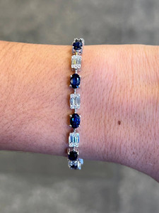 Women's Classic IGI Certified Lab Grown Diamond <b>Tennis</b> <b>Bracelet</b> 8.50 CT Alternating Oval <b>Sapphire</b> Emerald 18K 14K 10K Solid Gold - Product Image 1