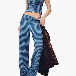 New Arrival Women Striped Tube Top And Wide Leg Pants <b>Set</b> Loose Fit Cotton Casual Spring Summer 2 <b>Piece</b> Lounge Wear <b>Sets</b> Women - Product Image 4