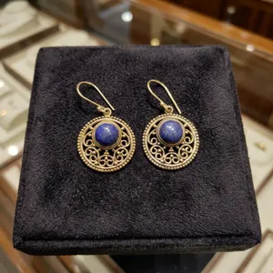 Natural <b>Lapis</b> <b>Lazuli</b> Brass Earrings | Handmade Gemstone Earrings | Wholesale Brass Jewelry for Women - Product Image 4