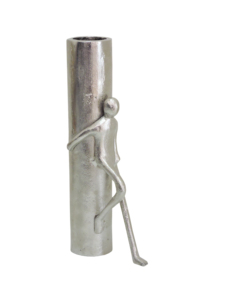 Modern Metal Flower <b>Vase</b>, Unique Climbing Figure Design, Silver Sculptural Bud <b>Vase</b> for Artistic Home Decor and Table Accents - Product Image 1