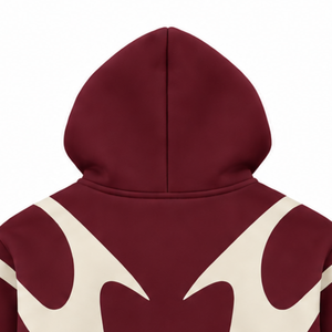 Burgundy Contrast Panel <b>Zip</b> Up <b>Hoodie</b> Men Streetwear Full Zipper Long Sleeve Casual Fleece Hooded Jacket With <b>Pockets</b> - Product Image 4