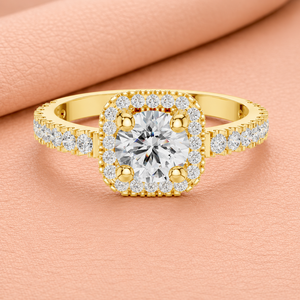 Élégante bague de promesse en diamant halo coussin pour femme en or rose, blanc et jaune, bijoux de mariage et d'anniversaire - Product Image 3