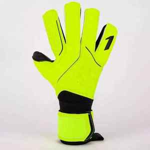 Football Goalkeeper <b>Gloves</b> Black And Neon <b>Green</b> PU <b>Leather</b> With Adjustable Wrist Strap NonSlip Finger Protection latex palm side - Product Image 3