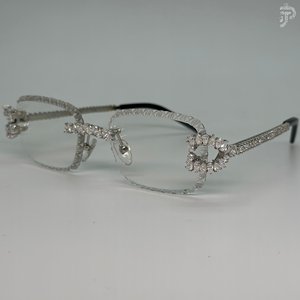 White Rectangle <b>Eyeglasses</b> with Moissanite Diamond Handmade Women's Luxury Accents and Rhodium Plated Frame - Product Image 4